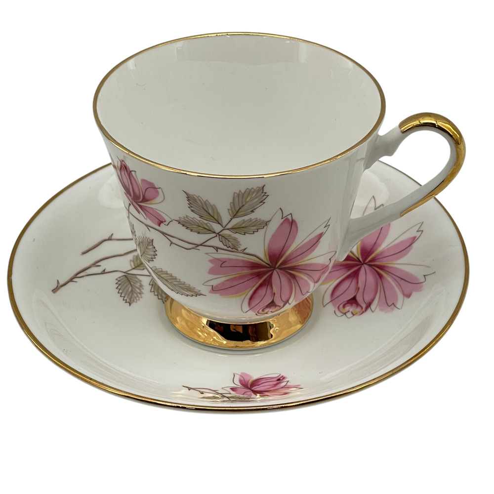 Cup & Saucer Set Old Royal Bone China England Pink Floral Gold Trim 1822/80